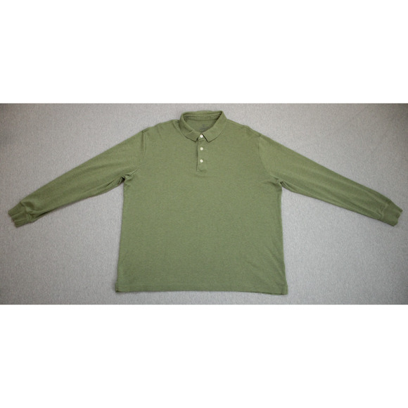 Land's End Polo Mens Large Green (42-44) Long Sleeve100% Supima Cotton - Picture 1 of 7